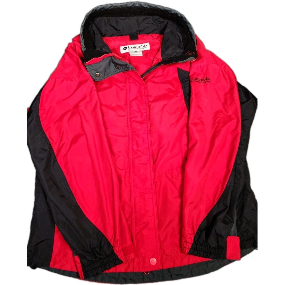 Vintage Columbia Interchange Waterproof Shell Jacket Red Black Women's L FLAWED